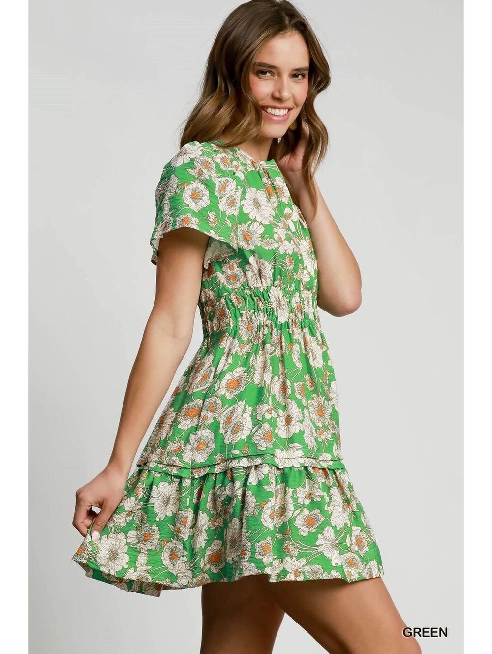Umgee Floral Smocked Waist Mini Dress - Picture 2 of 3